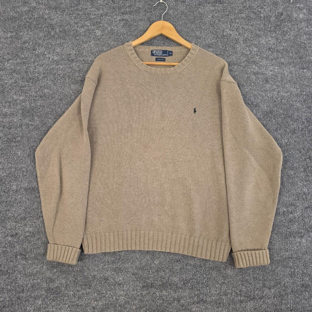 Vtg Polo By Ralph Lauren Sweater Mens XL Beige Cotton Crewneck Pony Preppy Dad